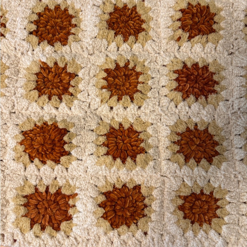 Fall Crochet table runner rust orange and cream